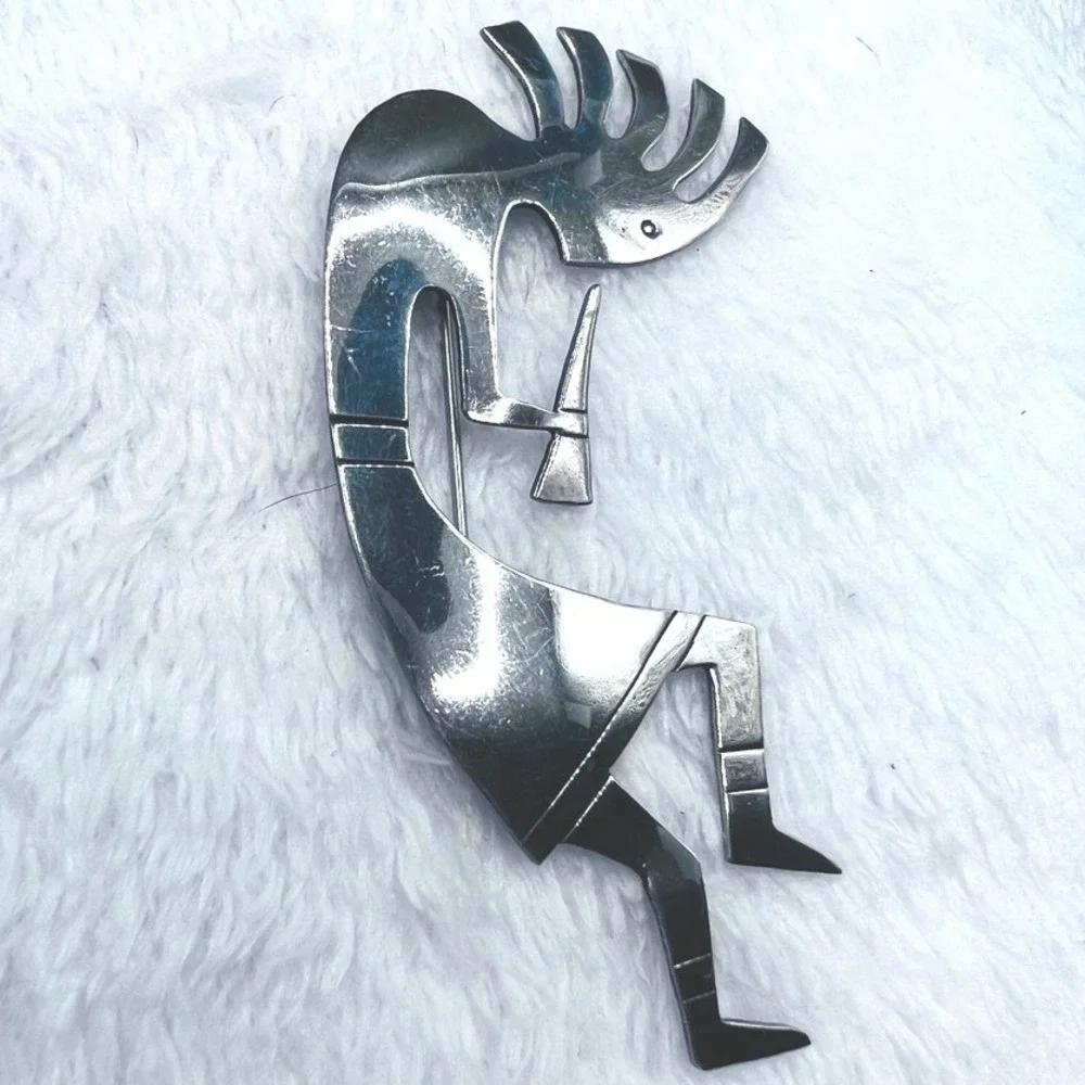 Vintage Sterling Silver Kokopelli Brooch Southwestern‎ Flute Player 8.7g 3